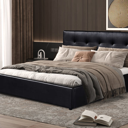 PROMO - Bed met koffer 'Porto' 160x200 met lattenbodem PU Zwart (2c)
