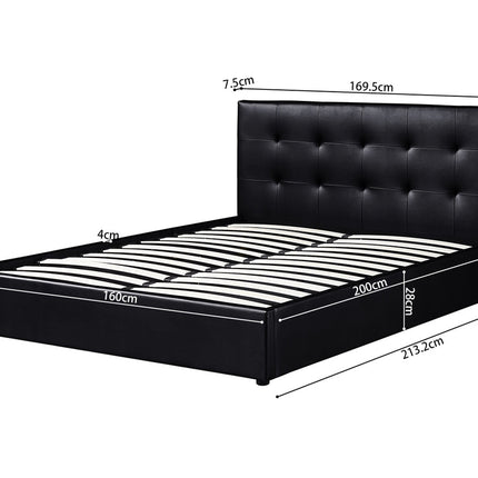 PROMO - Bed met koffer 'Porto' 160x200 met lattenbodem PU Zwart (2c)