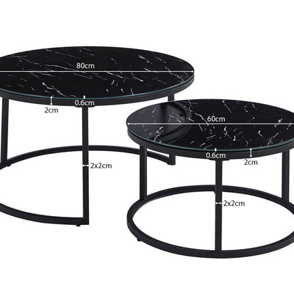 Ronde Salontafel - Zwart Marmerlook met Glanzend Glas