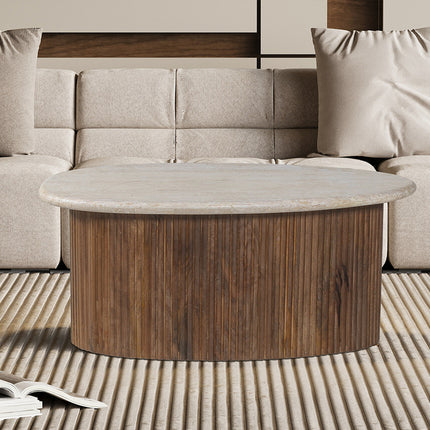 Salontafel 'Louis' 90 cm Mango hout met Travertin Beige (2c)
