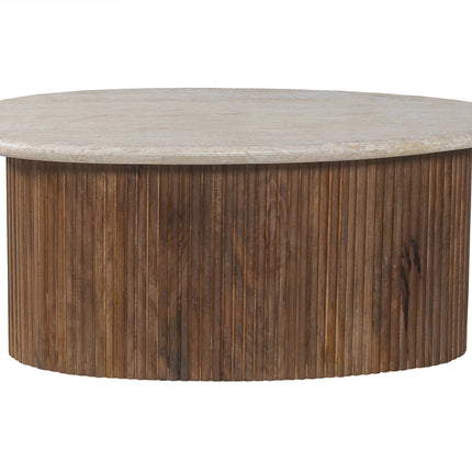 Salontafel 'Louis' 90 cm Mango hout met Travertin Beige (2c)