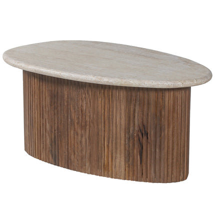 Salontafel 'Louis' 90 cm Mango hout met Travertin Beige (2c)