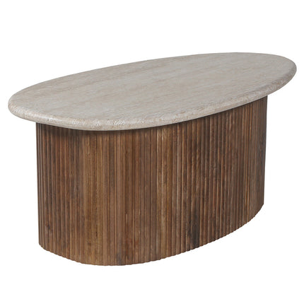 Salontafel 'Louis' 90 cm Mango hout met Travertin Beige (2c)