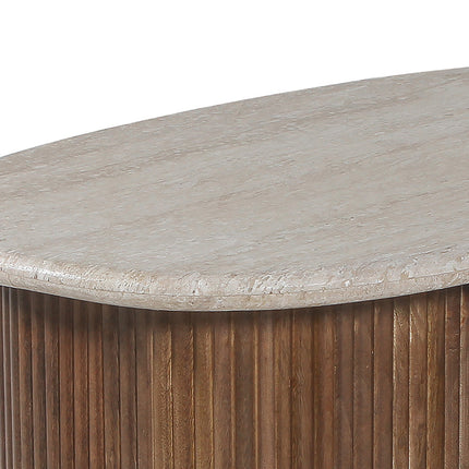 Salontafel 'Louis' 90 cm Mango hout met Travertin Beige (2c)