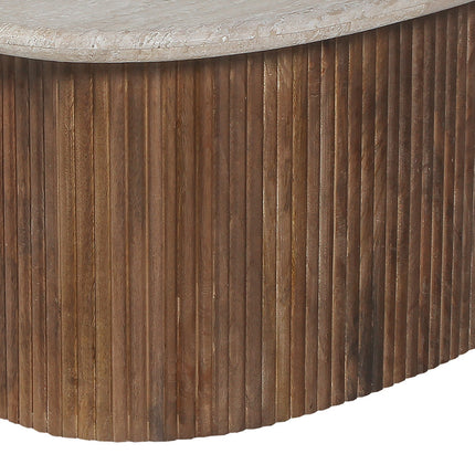 Salontafel 'Louis' 90 cm Mango hout met Travertin Beige (2c)