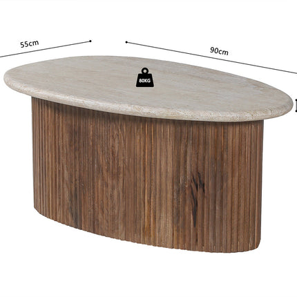 Salontafel 'Louis' 90 cm Mango hout met Travertin Beige (2c)