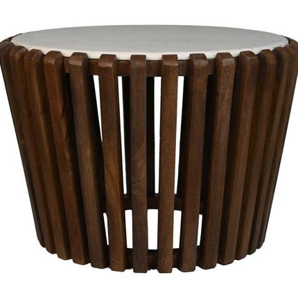 HSM Collection-Round Side Table-ø60x60-Brown/White-Mango/Marble 