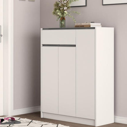 Schoenenkast 'Lilly' 3 deuren en 1 lade Wit (1c)