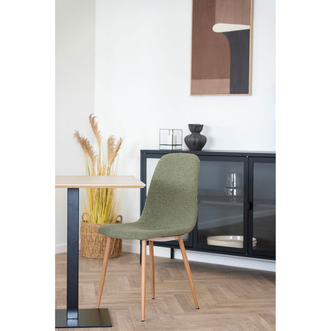 Dining chair, bouclé, dark green with woodlike legs, HN1236 (set of 2)
