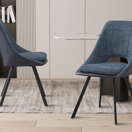 Eetkamerstoelen 'Filou' Bouclé Blauw Rug PU Blauw (2 per doos)