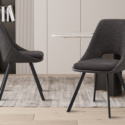 Eetkamerstoelen 'Filou' Bouclé Grijs Rug PU Lichtgrijs (2 per doos)