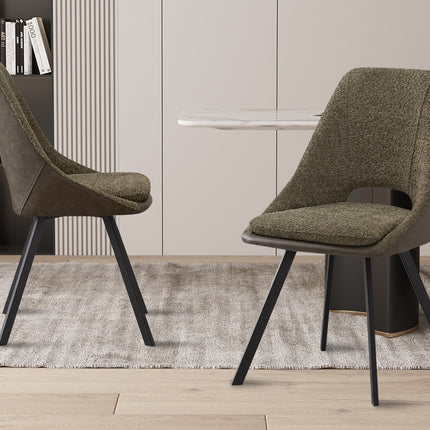 Eetkamerstoelen 'Filou' Bouclé Groen Rug PU Donkergroen (2 per doos)