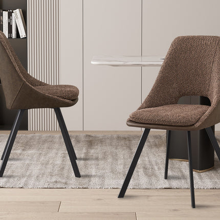 Eetkamerstoelen 'Filou' Bouclé Zand Rug PU Bruin (2 per doos)