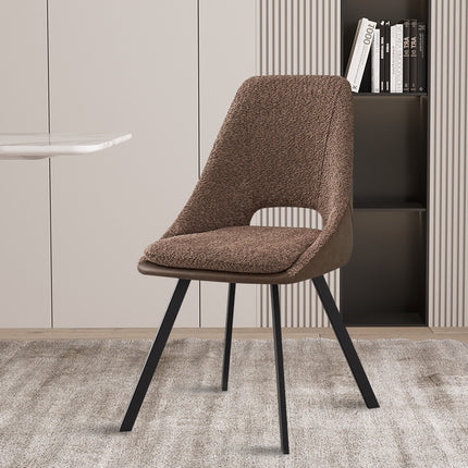 Eetkamerstoelen 'Filou' Bouclé Zand Rug PU Bruin (2 per doos)