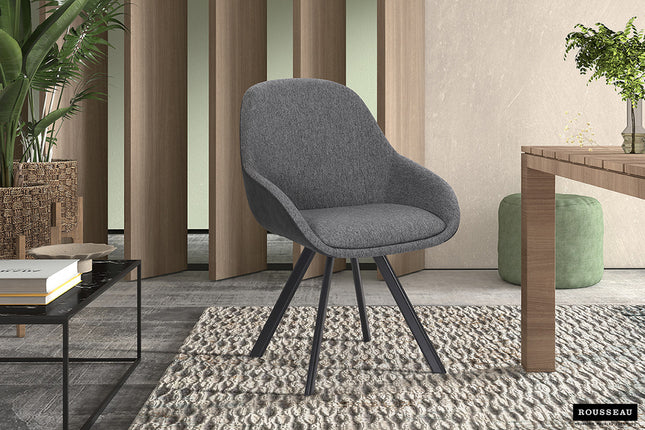 Stoel 'Jan' Stof Grijs Rug PU Donkergrijs (2 per doos)