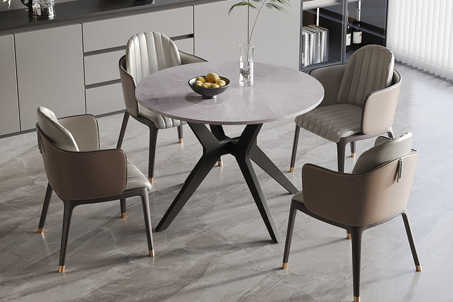 Eettafel 110 cm Rond Glanzend Steen Italian Grijs