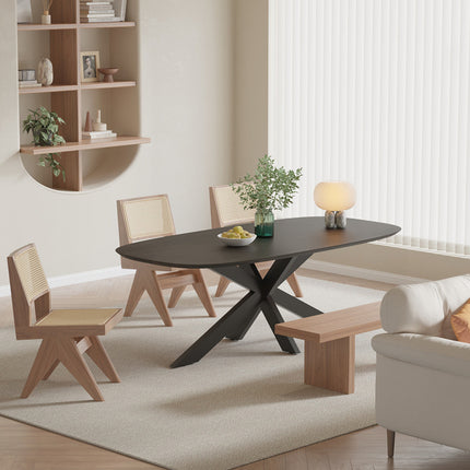 Eettafel 200x90  Ovaal Mango hout Zwart
