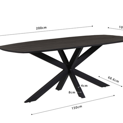 Eettafel 200x90  Ovaal Mango hout Zwart