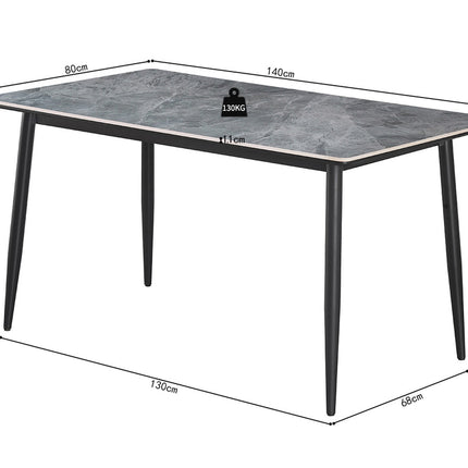 LINA Eettafel 140 cm Rechthoekig Steen Grijs
