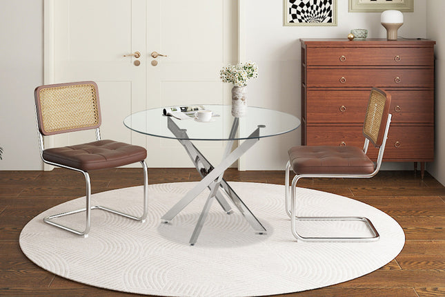 Eettafel 120 cm Rond Glas, Poten Chroom