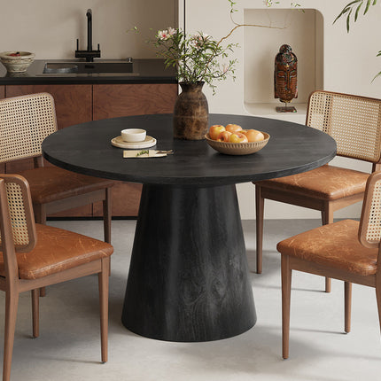 Tafel 'Tommy' 130 cm Rond Mango hout Zwart (2c)