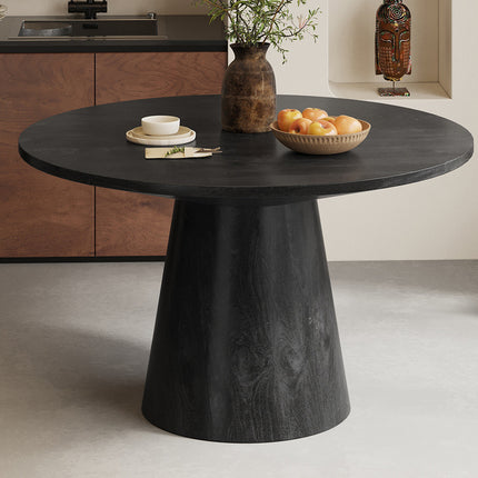 Tafel 'Tommy' 130 cm Rond Mango hout Zwart (2c)