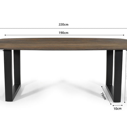Eettafel 220x100 - Ovaal mango hout tabaco