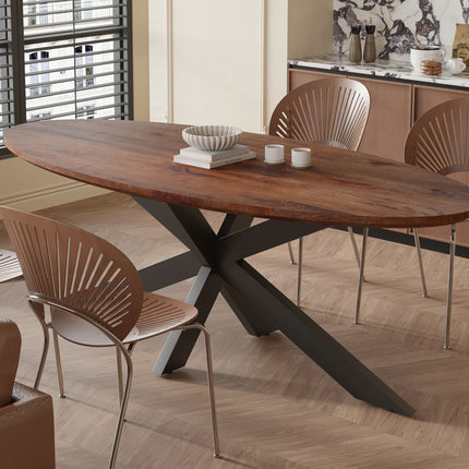 Eettafel  220x100 Ovaal -  Bruin mango hout