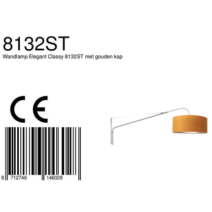 Wandlamp Elegant Classy 2574ST+K1066KS Staal-Fluweel Goud