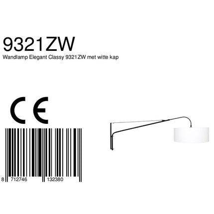 Wandlamp Elegant Classy 2574ZW+K10662S Zwart-Wit Chintz