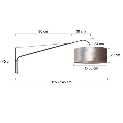 Wandlamp Elegant Classy 2574ZW+K1066GS Zwart-Fluweel Zilver