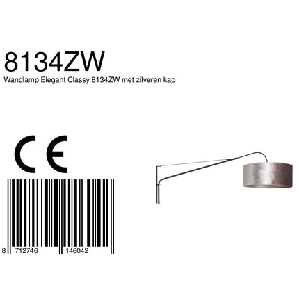 Wandlamp Elegant Classy 2574ZW+K1066GS Zwart-Fluweel Zilver