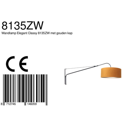 Wandlamp Elegant Classy 2574ZW+K1066KS Zwart-Fluweel Goud
