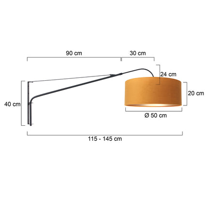 Wandlamp Elegant Classy 2574ZW+K1066KS Zwart-Fluweel Goud