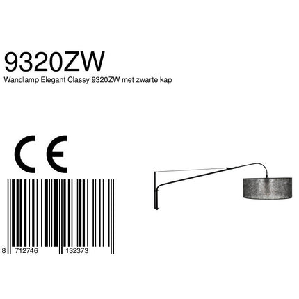 Wandlamp Elegant Classy 2574ZW+K1066NS Zwart-Sizoflor Zwart