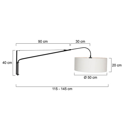 Wandlamp Elegant Classy 2574ZW+K1066QS Zwart-Wit Linnen