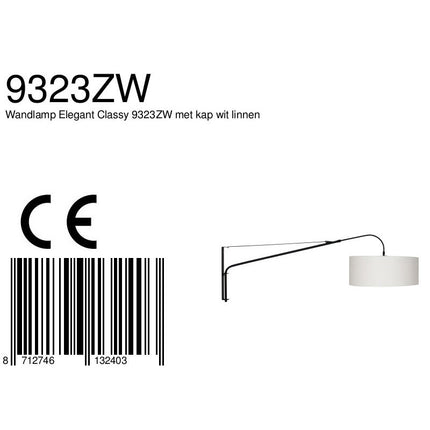 Wandlamp Elegant Classy 2574ZW+K1066QS Zwart-Wit Linnen