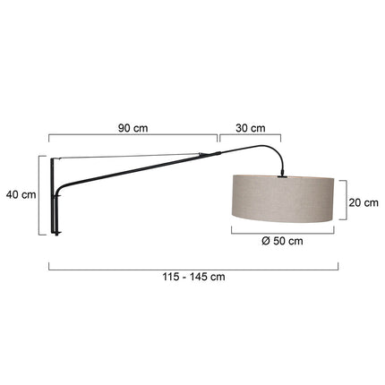 Wandlamp Elegant Classy 2574ZW+K1066RS Zwart-Grijs Linnen