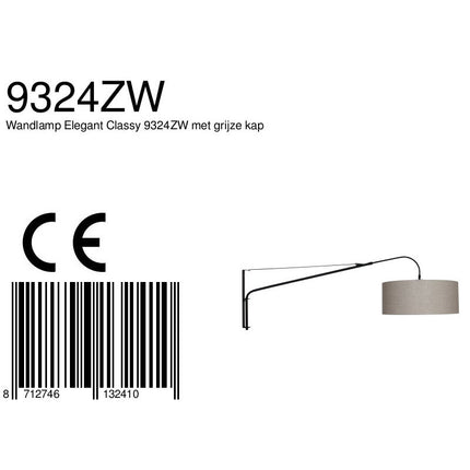 Wandlamp Elegant Classy 2574ZW+K1066RS Zwart-Grijs Linnen