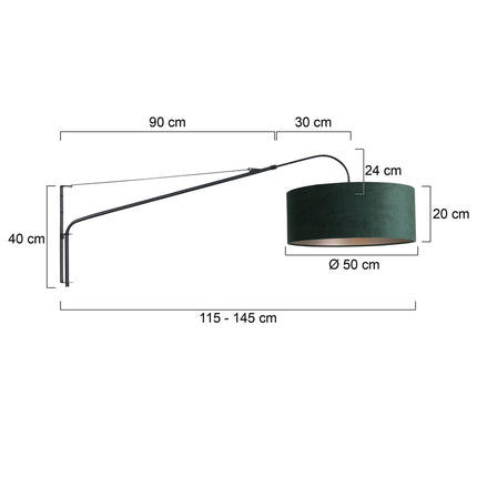 Wandlamp Elegant Classy 2574ZW+K1066VS Zwart-Fluweel Groen