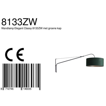 Wandlamp Elegant Classy 2574ZW+K1066VS Zwart-Fluweel Groen