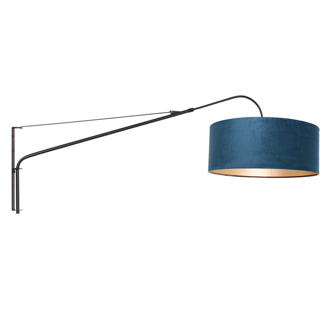 Wandlamp Elegant Classy 2574ZW+K1066ZS Zwart-Fluweel Blauw