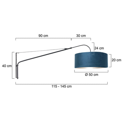 Wandlamp Elegant Classy 2574ZW+K1066ZS Zwart-Fluweel Blauw