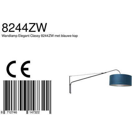 Wandlamp Elegant Classy 2574ZW+K1066ZS Zwart-Fluweel Blauw