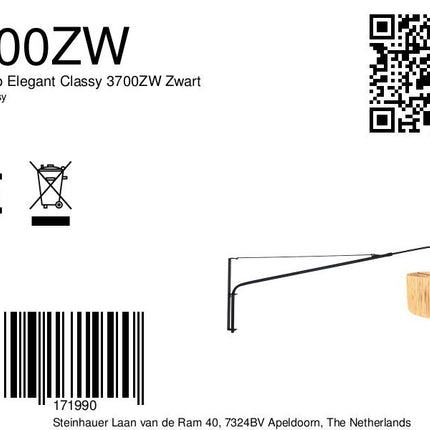 Wandlamp Elegant Classy 3700ZW Zwart