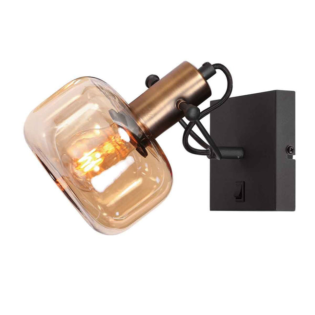 Wandlamp Glaslic 3864BR Brons met amber glas