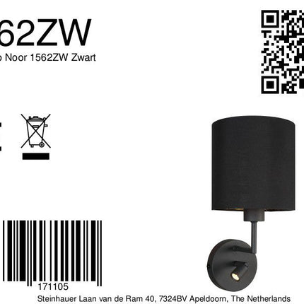 Wandlamp Noor 1562ZW Zwart