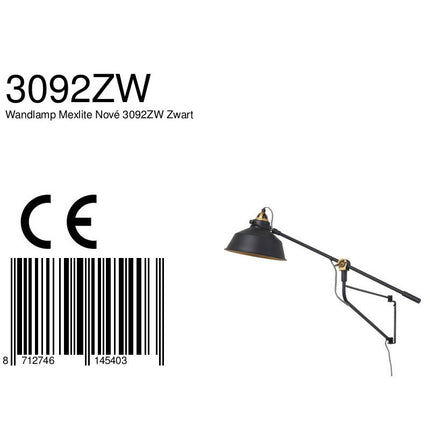 Wandlamp Nové 3092ZW Zwart