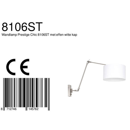 Wandlamp Prestige Chic 7396ST+K73962S Staal-Wit Chintz