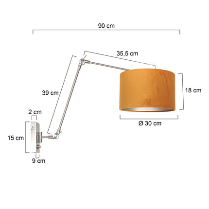 Wandlamp Prestige Chic 7396ST+K7396KS Staal-Fluweel Goud
